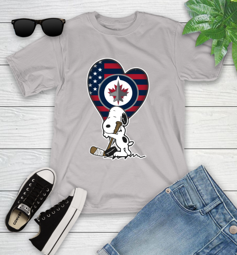Winnipeg Jets NHL Hockey The Peanuts Movie Adorable Snoopy Youth T-Shirt 12
