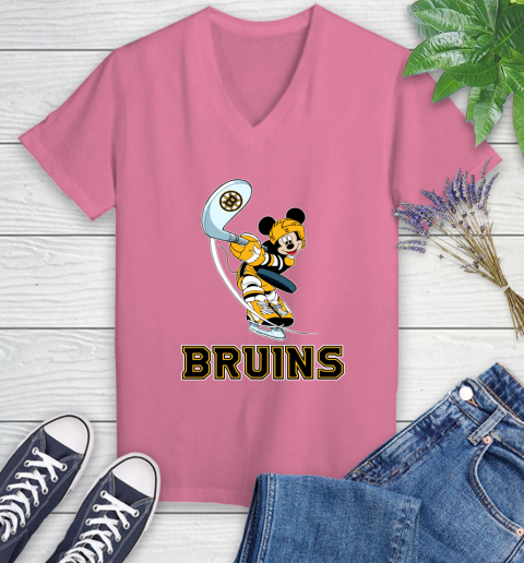 NHL Hockey Boston Bruins Cheerful Mickey Mouse Shirt Women's V-Neck T-Shirt 11