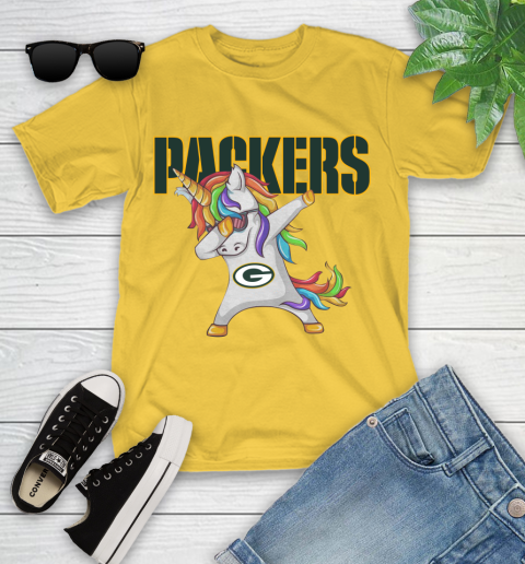 Green Bay Packers NFL Football Funny Unicorn Dabbing Sports Youth T-Shirt 8