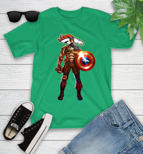 NFL Captain America Marvel Avengers Endgame Football Sports Denver Broncos Youth T-Shirt 6