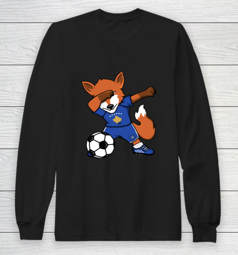 Dabbing Fox Kosovo Soccer Fans Jersey Kosovar Football Lover Long Sleeve T-Shirt