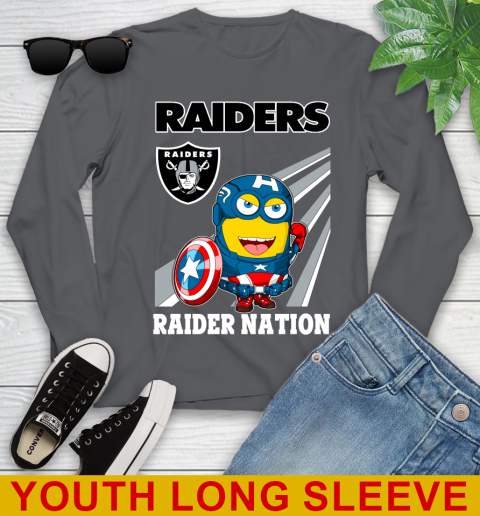 NFL Football Oakland Raiders Captain America Marvel Avengers Minion Shirt Youth Long Sleeve 9