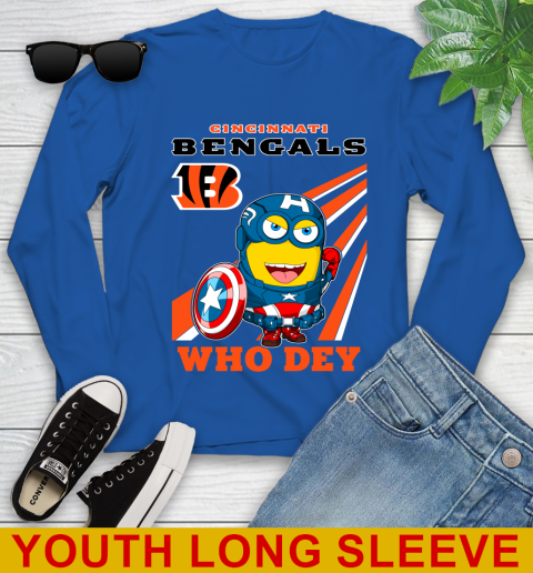 NFL Football Cincinnati Bengals Captain America Marvel Avengers Minion Shirt Youth Long Sleeve 10