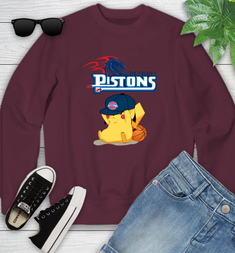 NBA Pikachu Basketball Sports Detroit Pistons Youth Sweatshirt 5
