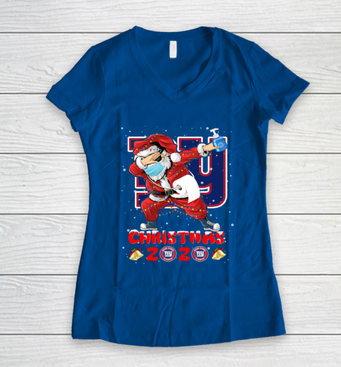 New York Giants Funny Santa Claus Dabbing Christmas 2020 NFL Women's V-Neck T-Shirt 7