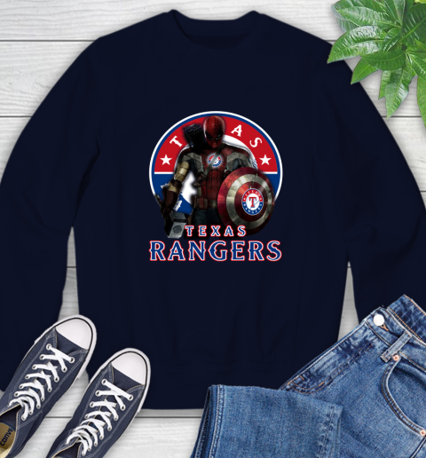 MLB Captain America Thor Spider Man Hawkeye Avengers Endgame Baseball Texas Rangers Sweatshirt 3