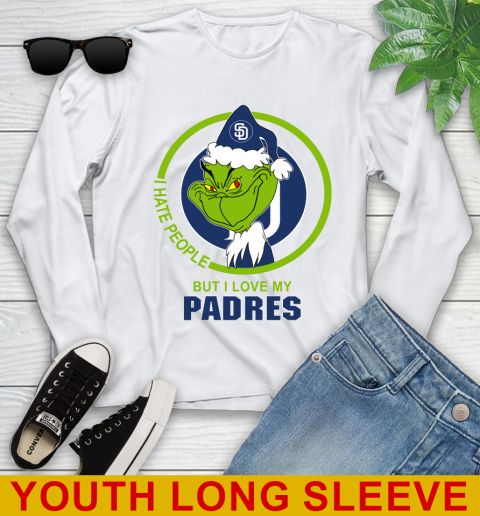 San Diego Padres MLB Christmas Grinch I Hate People But I Love My Favorite Baseball Team Youth Long Sleeve
