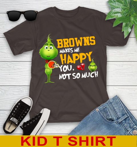 NFL Cleveland Browns Makes Me Happy You Not So Much Grinch Football Sports Youth T-Shirt 6
