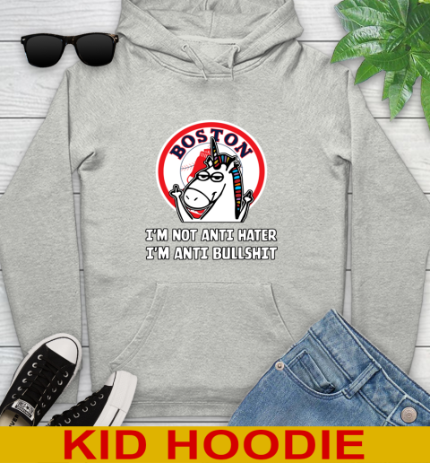 Boston Red Sox MLB Baseball Unicorn I'm Not Anti Hater I'm Anti Bullshit Youth Hoodie