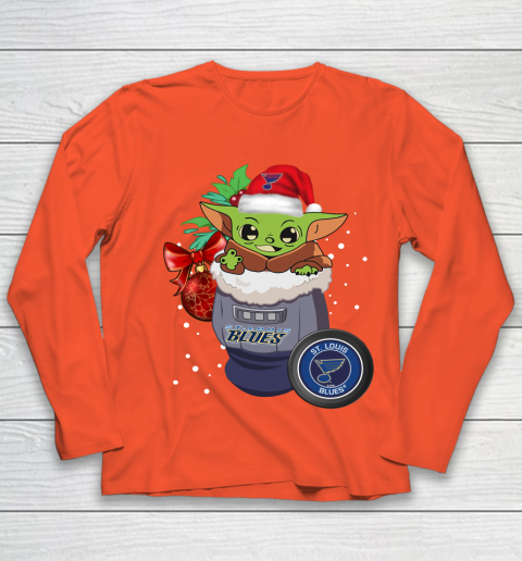 St.Louis Blues Christmas Baby Yoda Star Wars Funny Happy NHL Youth Long Sleeve 4