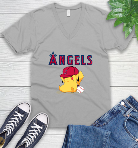 MLB Pikachu Baseball Sports Los Angeles Angels V-Neck T-Shirt 4