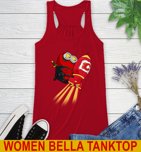 NHL Hockey Calgary Flames Deadpool Minion Marvel Shirt Racerback Tank 4
