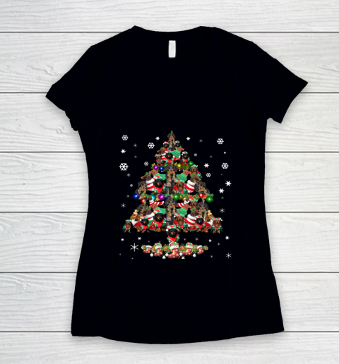 Dachshund With Christmas Tree Women's V-Neck T-Shirt