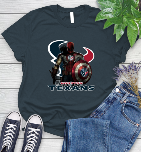 NFL Captain America Thor Spider Man Hawkeye Avengers Endgame Football Houston Texans Women's T-Shirt 8
