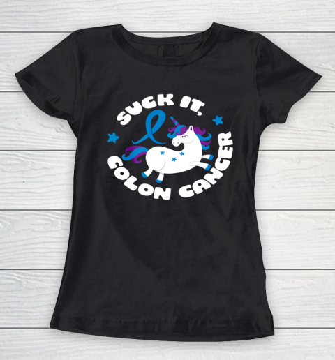 Colon Cancer Shirt Suck It Colon Cancer Funny Unicorn Gift Women's T-Shirt