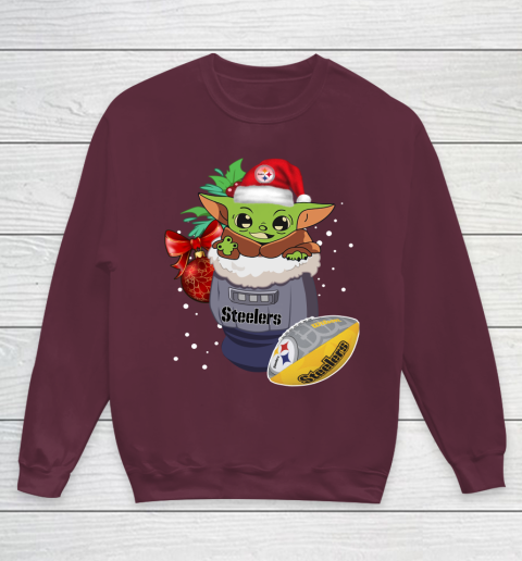 Pittsburgh Steelers Christmas Baby Yoda Star Wars Funny Happy NFL Youth Sweatshirt 5
