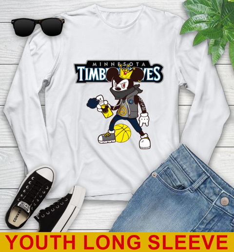 Minnesota Timberwolves NBA Basketball Mickey Peace Sign Sports Youth Long Sleeve