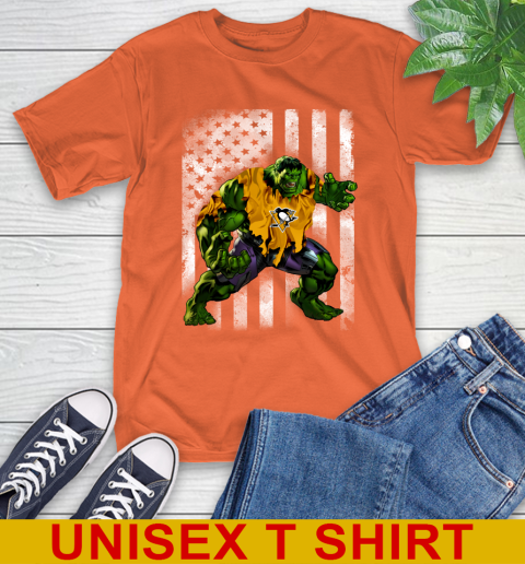 Pittsburgh Penguins Hulk Marvel Avengers NHL Hockey American Flag T-Shirt 4