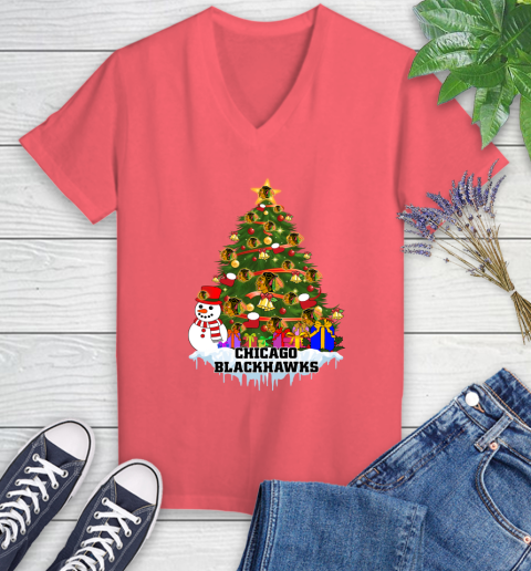 Chicago Blackhawks Merry Christmas NHL Hockey Sports Women's V-Neck T-Shirt 6