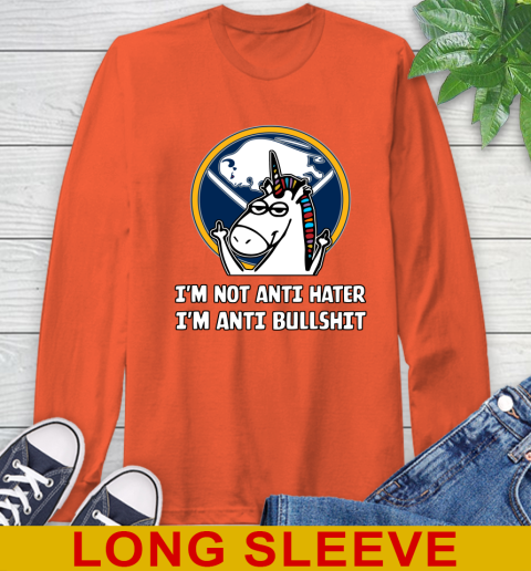 Buffalo Sabres NHL Hockey Unicorn I'm Not Anti Hater I'm Anti Bullshit Long Sleeve T-Shirt - Image 6