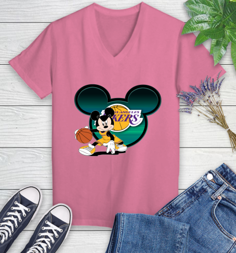 NBA Los Angeles Lakers Mickey Mouse Disney Basketball Women's V-Neck T-Shirt 14 NBA Los Angeles Lakers Mickey Mouse Disney Basketball Women's V-Neck T-Shirt - Image 14