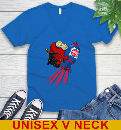 NBA Basketball Detroit Pistons Deadpool Minion Marvel Shirt V-Neck T-Shirt 5