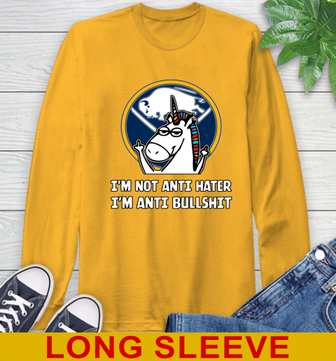 Buffalo Sabres NHL Hockey Unicorn I'm Not Anti Hater I'm Anti Bullshit Long Sleeve T-Shirt - Image 4
