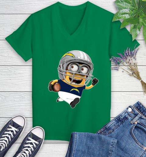 NFL San Diego Chargers Minions Disney Football Sports Women's V-Neck T-Shirt 5