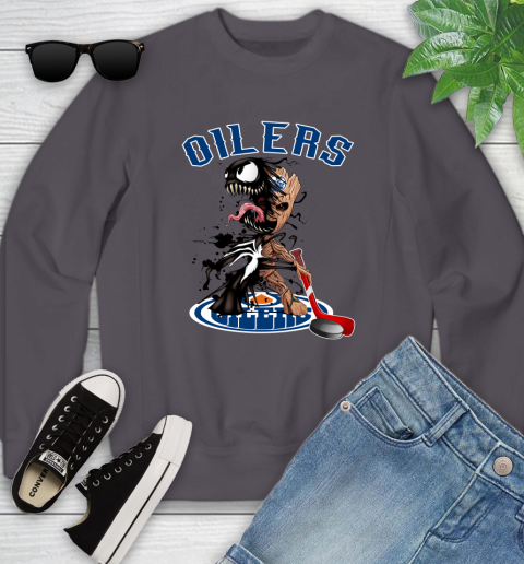 NHL Edmonton Oilers Hockey Venom Groot Guardians Of The Galaxy Youth Sweatshirt 6