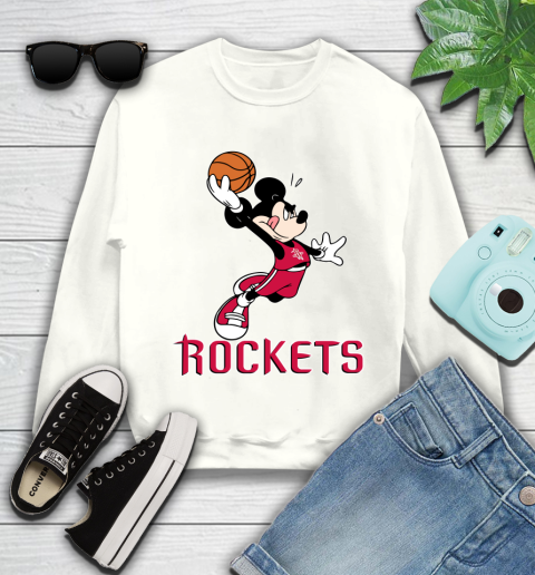 NBA Basketball Houston Rockets Cheerful Mickey Mouse Shirt Youth Sweatshirt 2