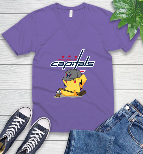 NHL Pikachu Hockey Sports Washington Capitals V-Neck T-Shirt 9