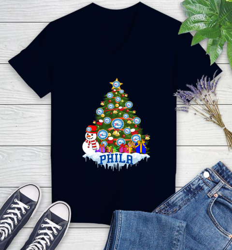 Philadelphia 76ers Merry Christmas NBA Basketball Sports Women's V-Neck T-Shirt 3