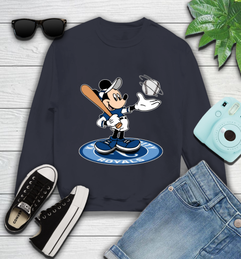 MLB Baseball Kansas City Royals Cheerful Mickey Disney Shirt Youth Sweatshirt 3