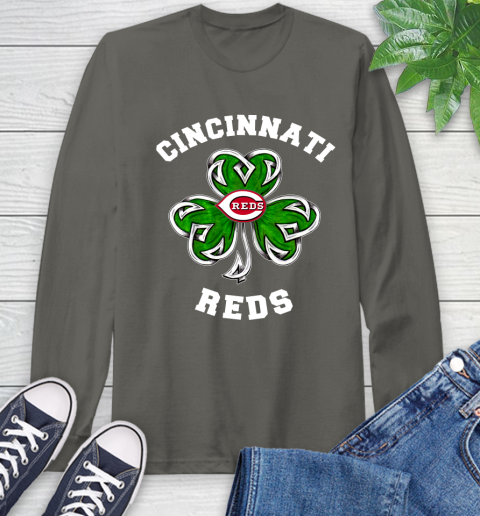 MLB Cincinnati Reds Three Leaf Clover St Patrick's Day Baseball Sports Long Sleeve T-Shirt 9