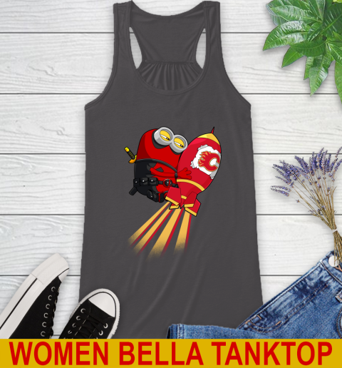 NHL Hockey Calgary Flames Deadpool Minion Marvel Shirt Racerback Tank 10