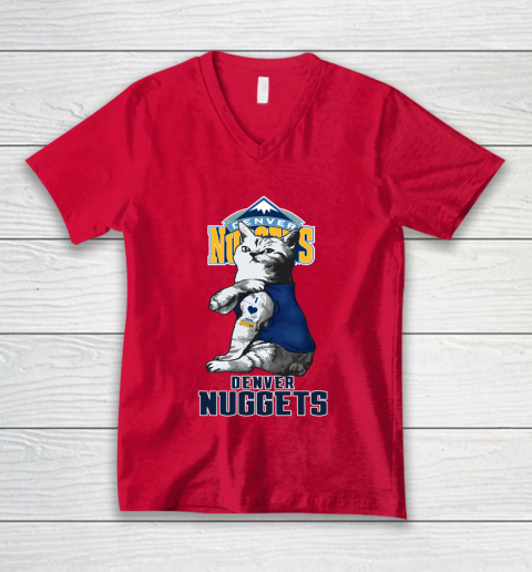 NBA Basketball My Cat Loves Denver Nuggets V-Neck T-Shirt 6