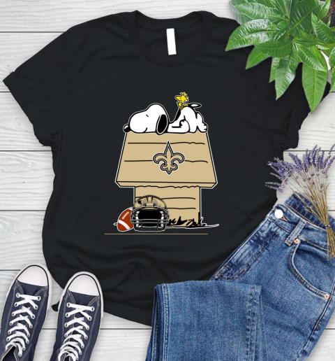 New Orleans Saints NFL Football Snoopy Woodstock The Peanuts Movie Women's T-Shirt 2
