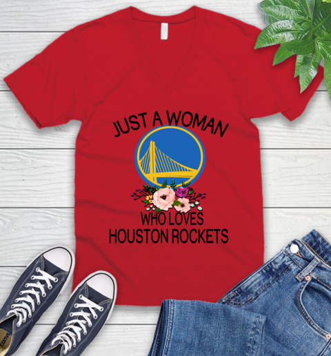 NBA Just A Woman Who Loves Houston Rockets Basketball Sports V-Neck T-Shirt 4