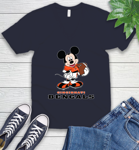 NFL Football Cincinnati Bengals Cheerful Mickey Mouse Shirt V-Neck T-Shirt - Image 4