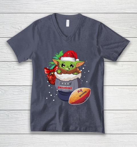 Tampa Bay Buccaneers Christmas Baby Yoda Star Wars Funny Happy NFL V-Neck T-Shirt 8