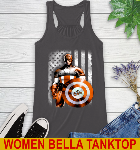 Baltimore Orioles MLB Baseball Captain America Marvel Avengers American Flag Shirt Racerback Tank 10