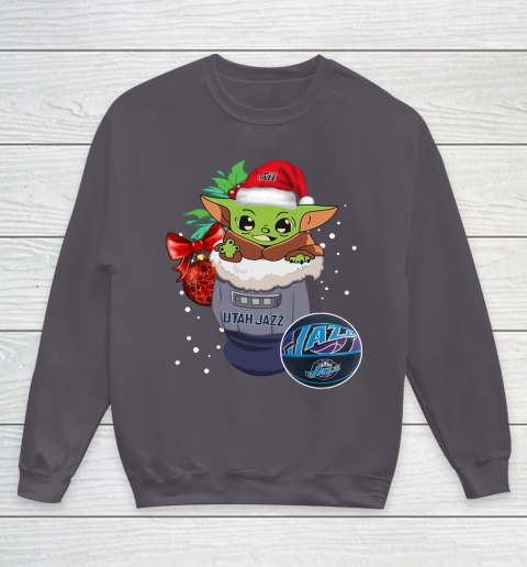 Utah Jazz Christmas Baby Yoda Star Wars Funny Happy NBA Youth Sweatshirt 6