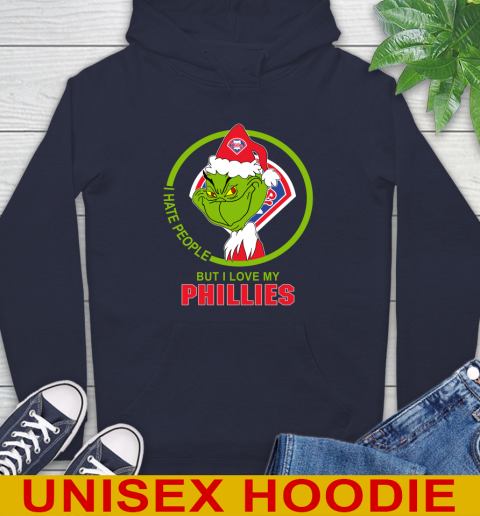 Philadelphia Phillies MLB Christmas Grinch I Hate People But I Love My Favorite Baseball Team Hoodie 4