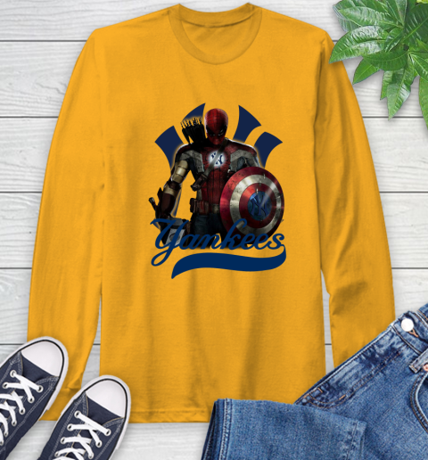 MLB Captain America Thor Spider Man Hawkeye Avengers Endgame Baseball New York Yankees Long Sleeve T-Shirt 3