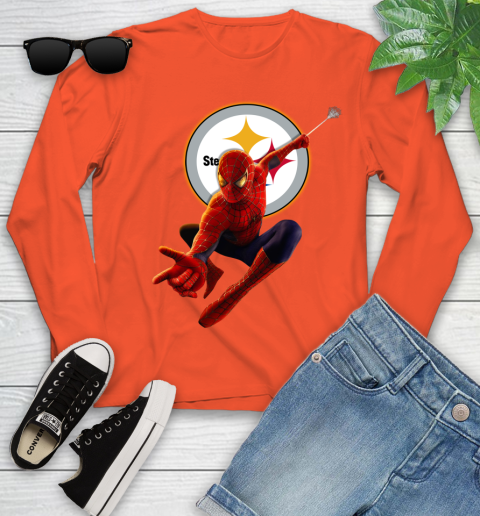 NFL Spider Man Avengers Endgame Football Pittsburgh Steelers Youth Long Sleeve 4