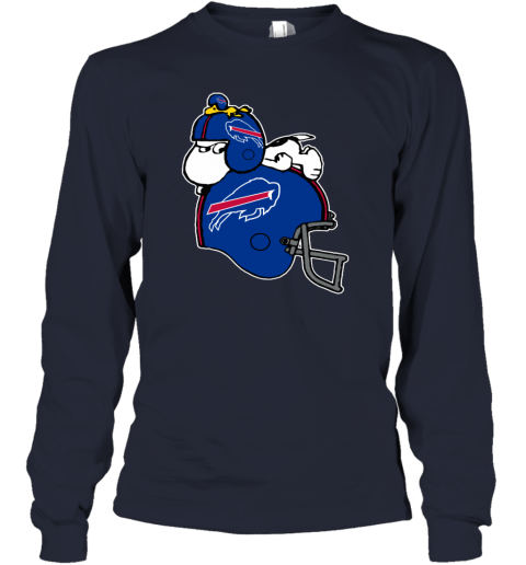 izdv snoopy and woodstock resting on buffalo bills helmet youth long sleeve 50 front navy