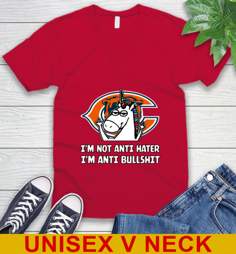 Chicago Bears NFL Football Unicorn I'm Not Anti Hater I'm Anti Bullshit V-Neck T-Shirt 7