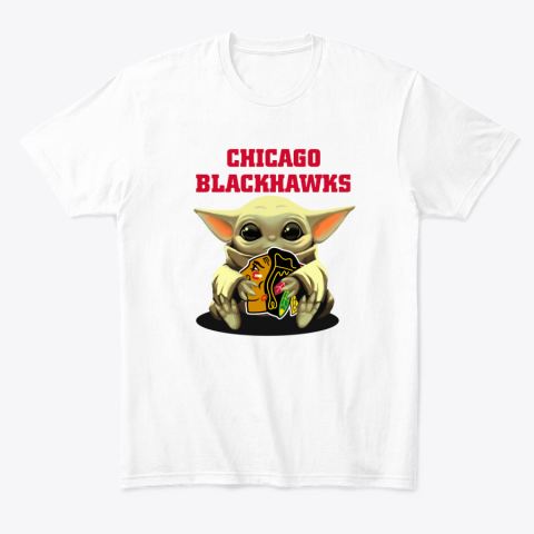 xkjg baby yoda hugs the chicago blackhawks classic t shirt 2 front white