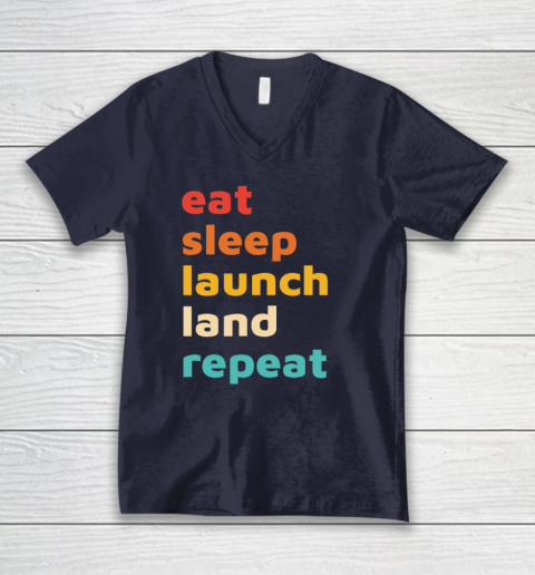 Eat Sleep Launch Land Repeat V-Neck T-Shirt 2