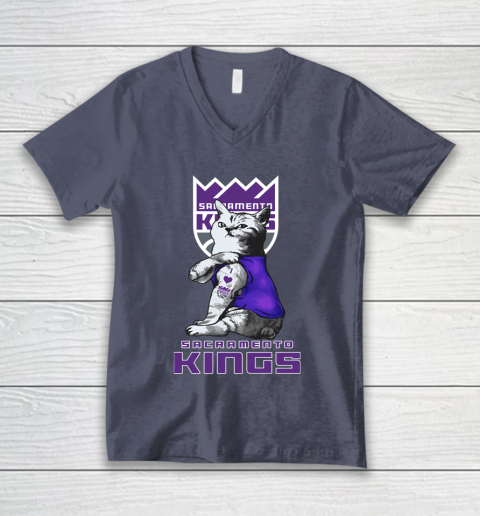 NBA Basketball My Cat Loves Sacramento Kings V-Neck T-Shirt 7